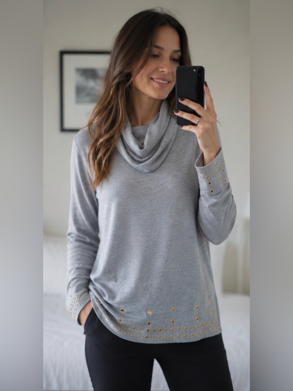 BELLDINI GREY LONG SLEEVES TUNIC-TOPS